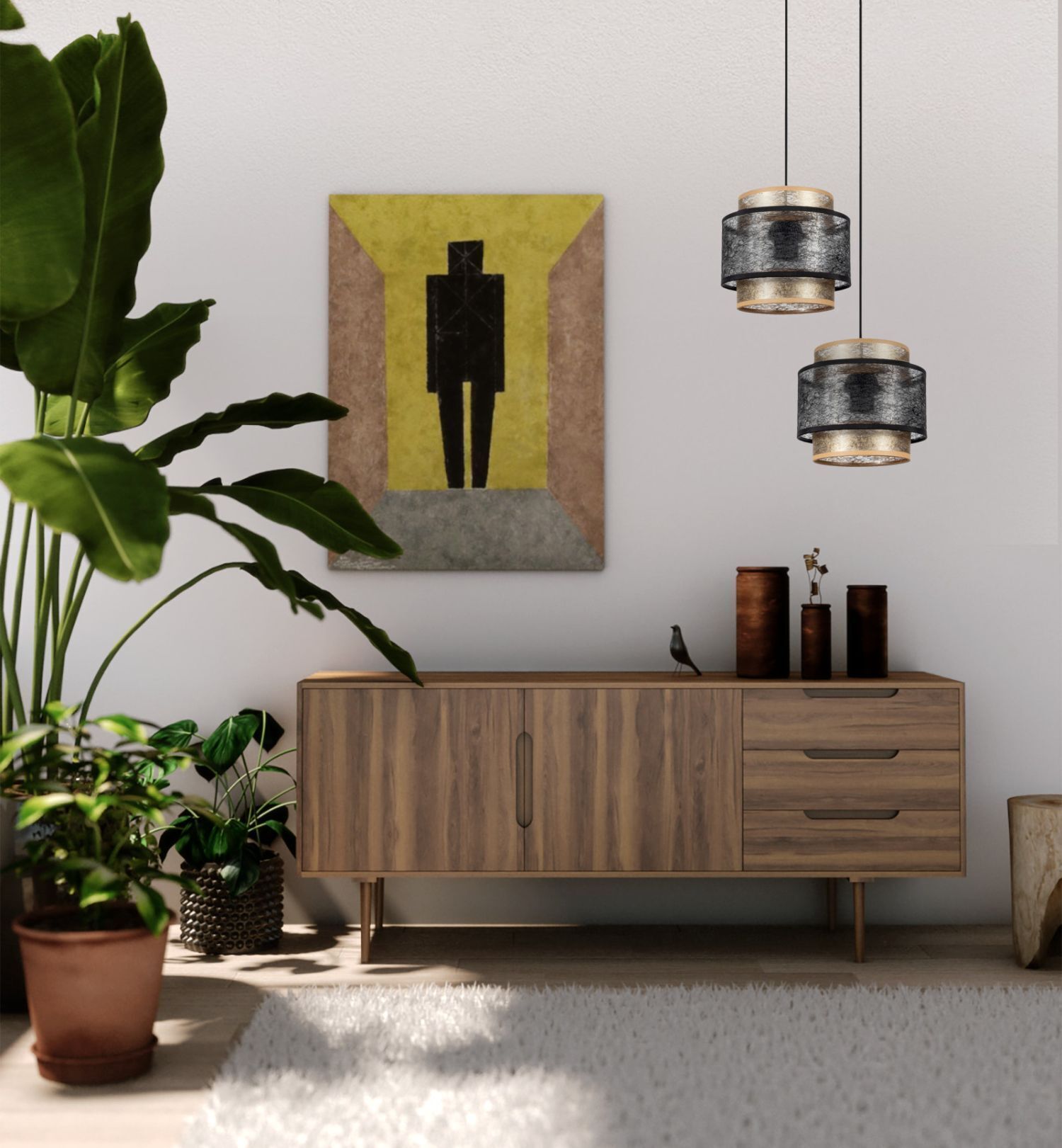 Suspension Tissu Noir Or L:33 cm E27 faible éblouissement