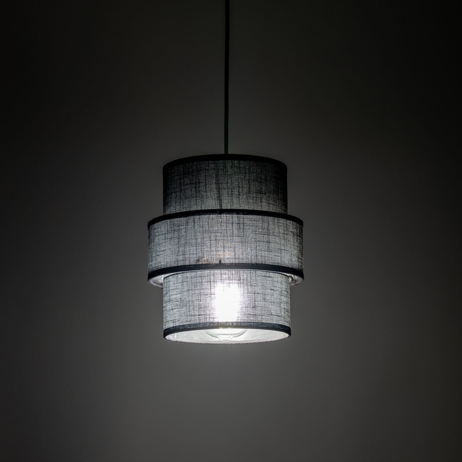 Pendelleuchte Schwarz E27 D: 20 cm rund Modern Stoff Lampe, Kronleuchter
