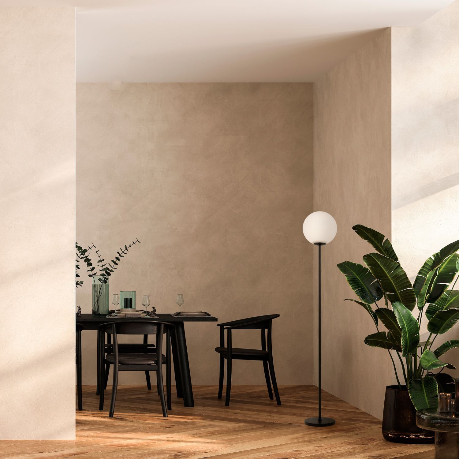 Stehleuchte Glas Metall E27 155 cm Schwarz Weiß Modern Lampe, Pflanze, Schreibtisch, Stuhl, Innenarchitektur