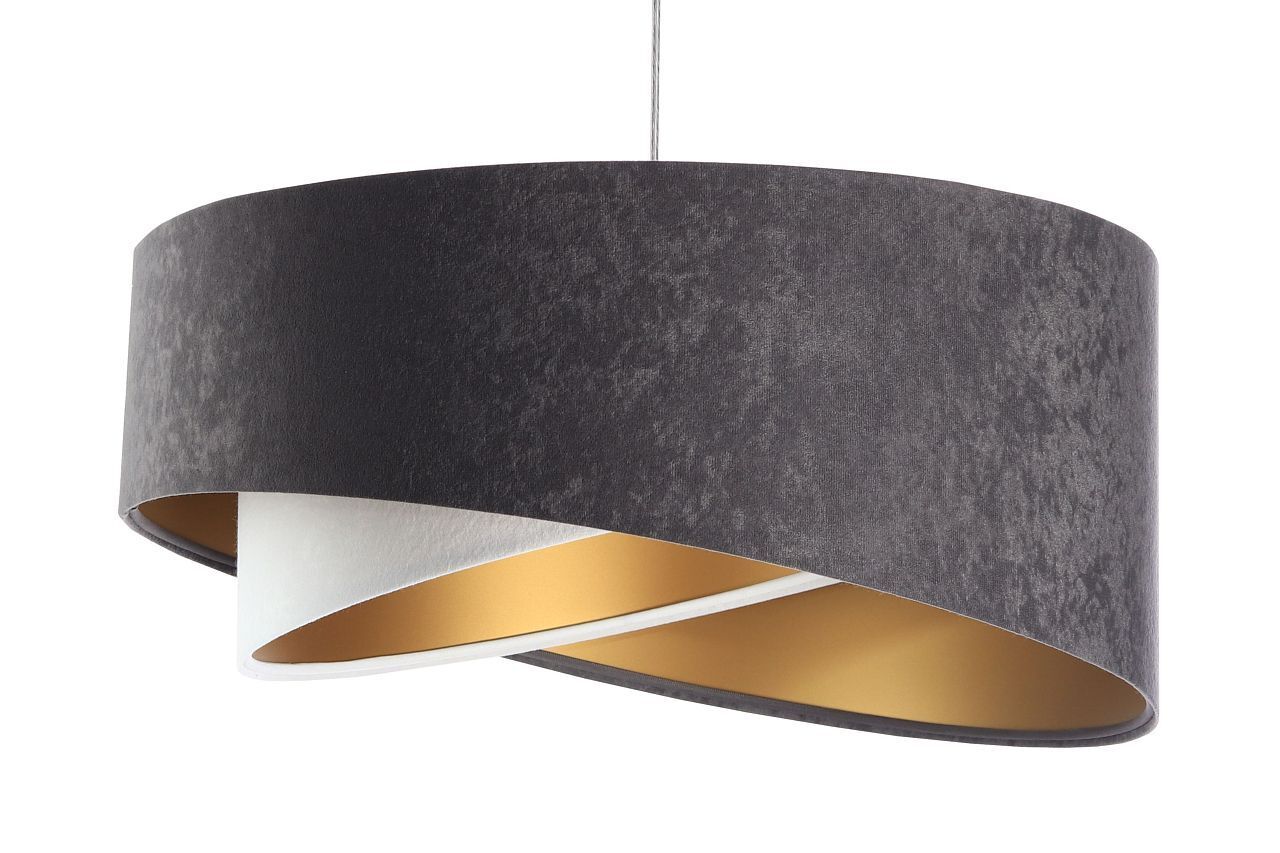 Suspension tissu gris foncé or E27 rond Ø 50 cm Lampe