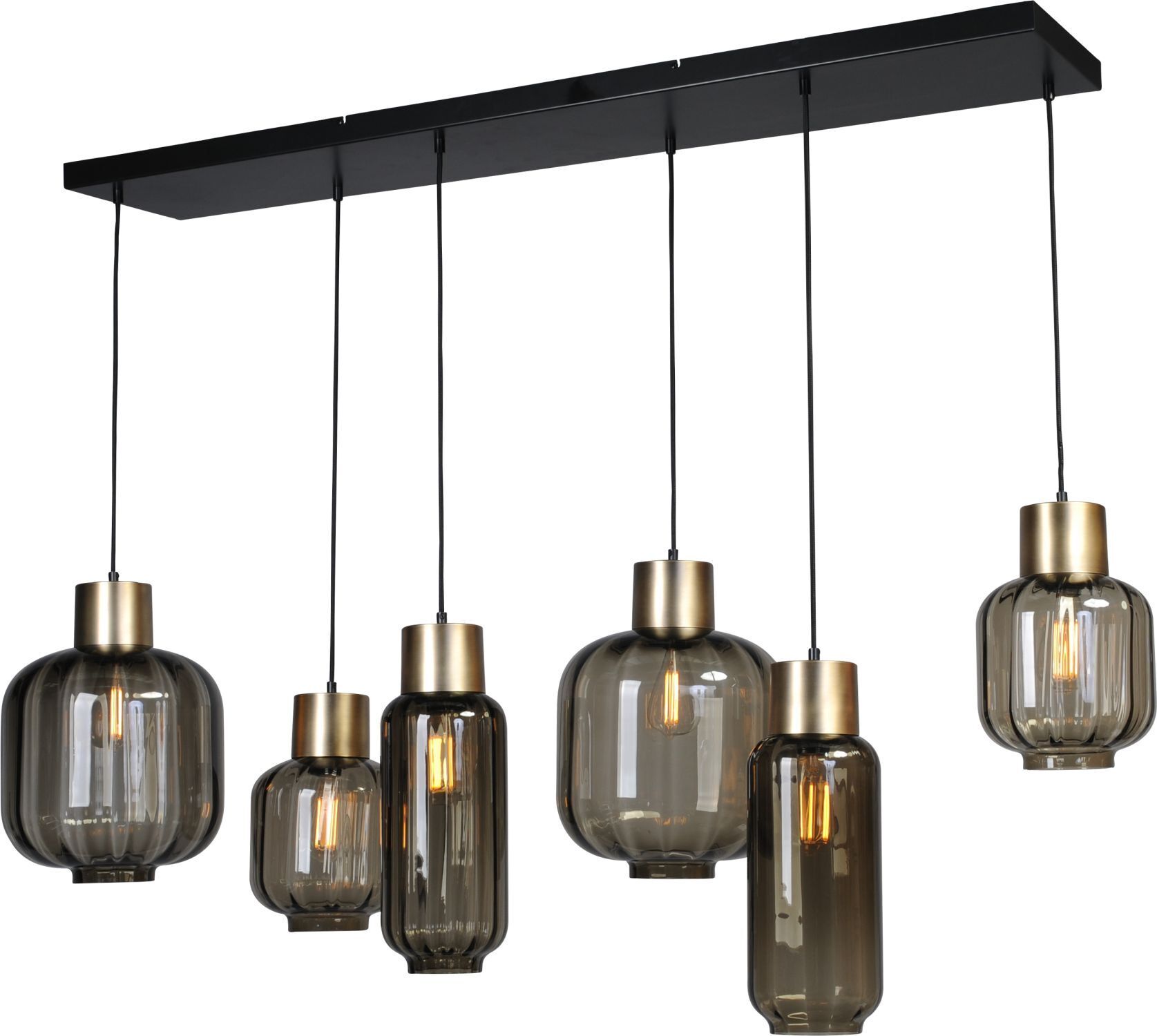 Lampe à suspendre noir or 6 flammes grande verre métal