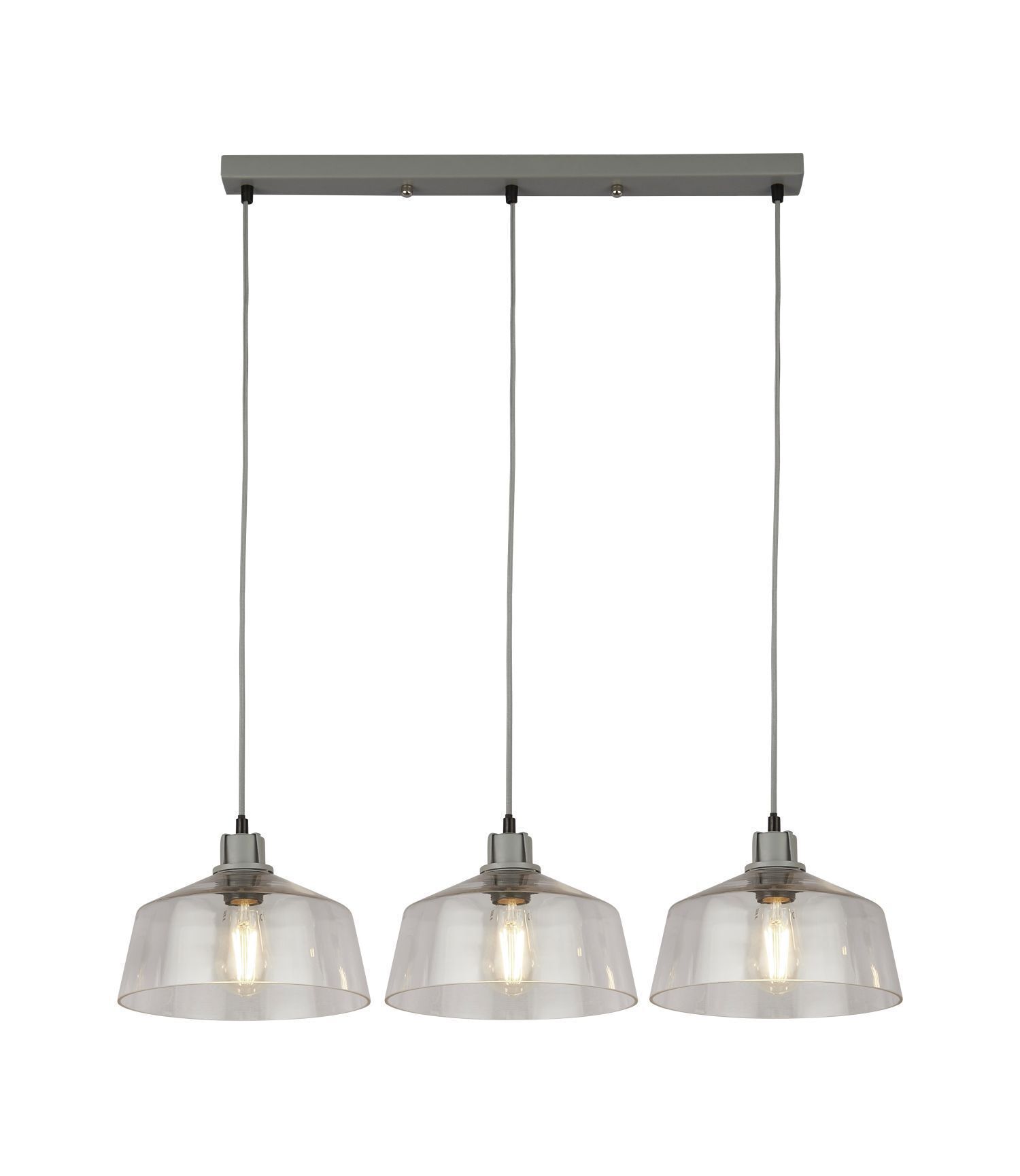 Hängelampe Vintage B: 80 cm Grau Klar 3-flammig E27 Leuchte, Lampe, Kronleuchter