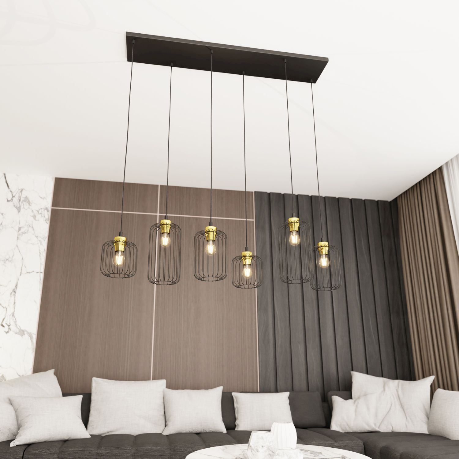Hängelampe Metall E27 115 cm lang stilvoll Schwarz Gold