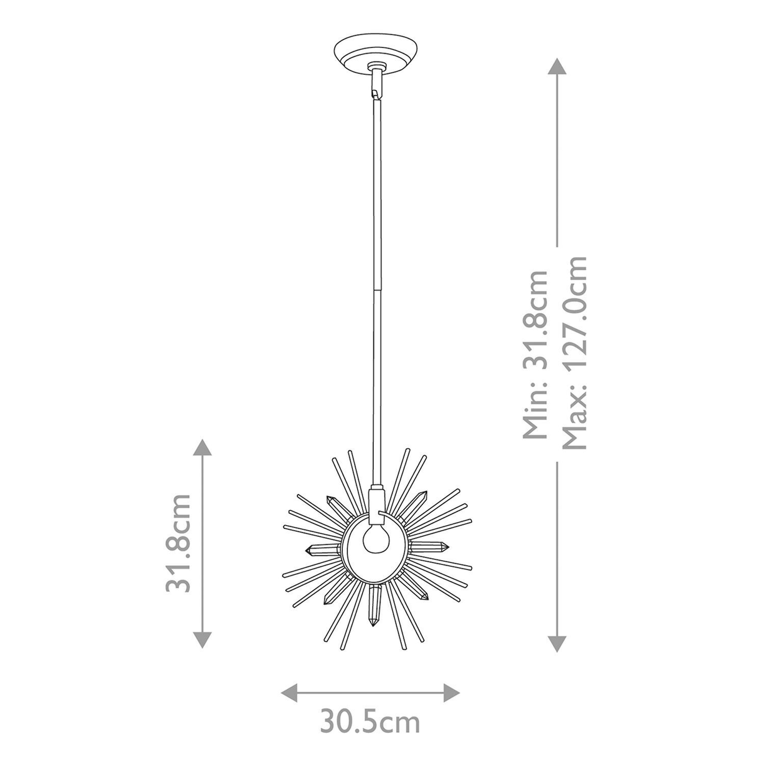 Hängelampe Gold B: 30,5 cm H: max. 127 cm Metall Kristall