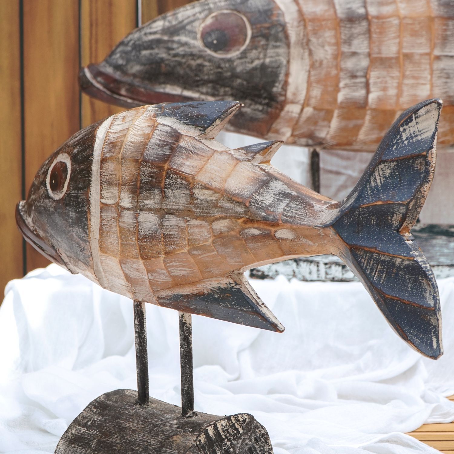 Décoration murale maritime poisson bois 50 cm de long artisanat shabby chic