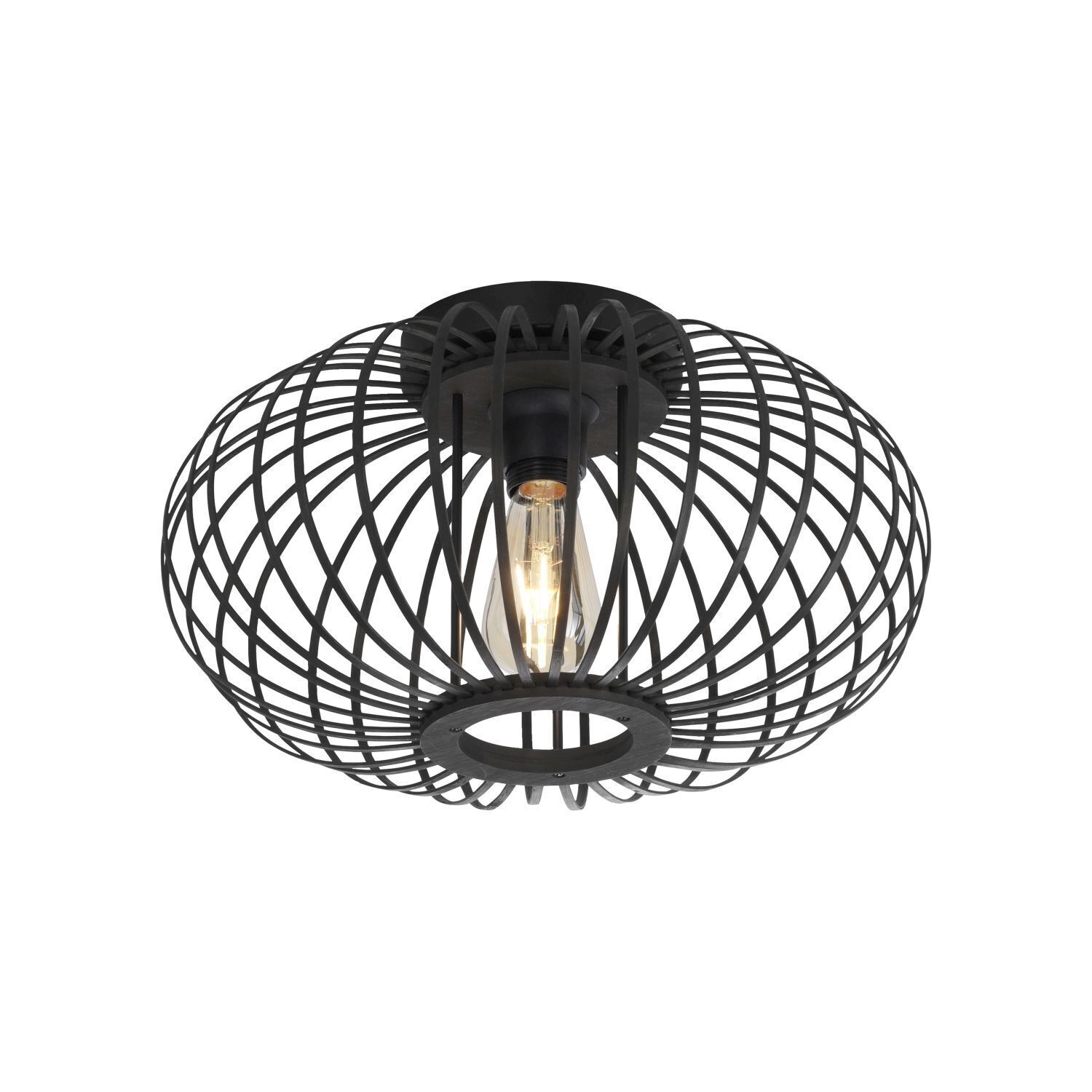 Lampe de plafonnier Scandinave Métal Bois E27 ronde Ø40 cm