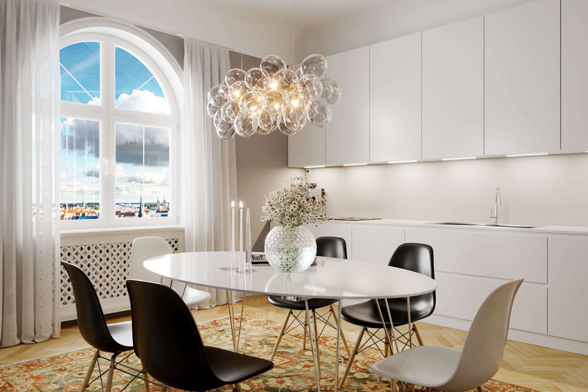 Speisesaal, Esstisch, Tisch, Kronleuchter, Innenarchitektur