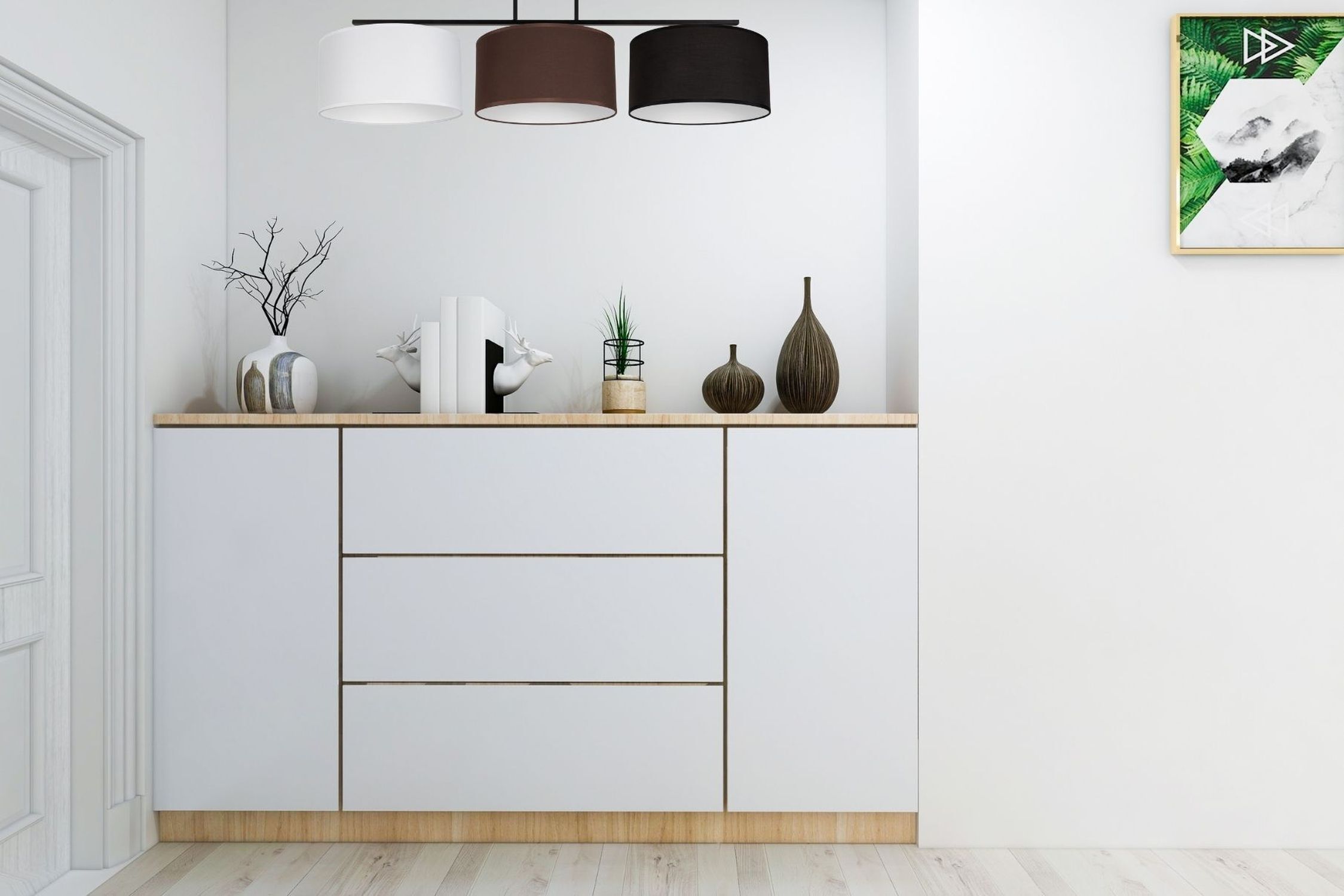 Plafonnier long Tissu Blanc Marron Noir E27 100 cm Moebel, Anrichte, Gemälde, Innenarchitektur, Kabinett