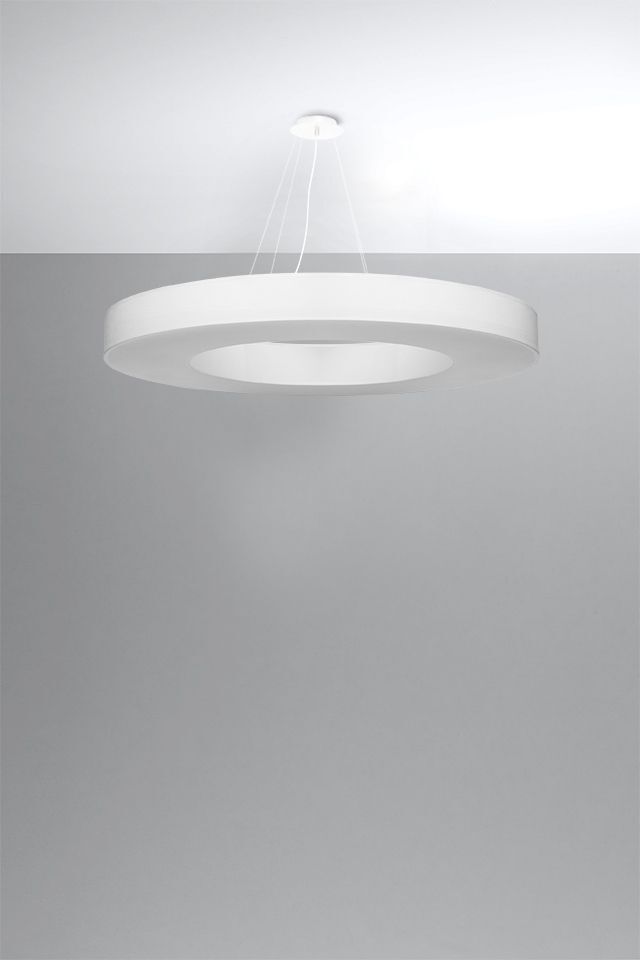 Hängeleuchte Ring Weiß Ø 90 cm rund 8x E27 Stoff
