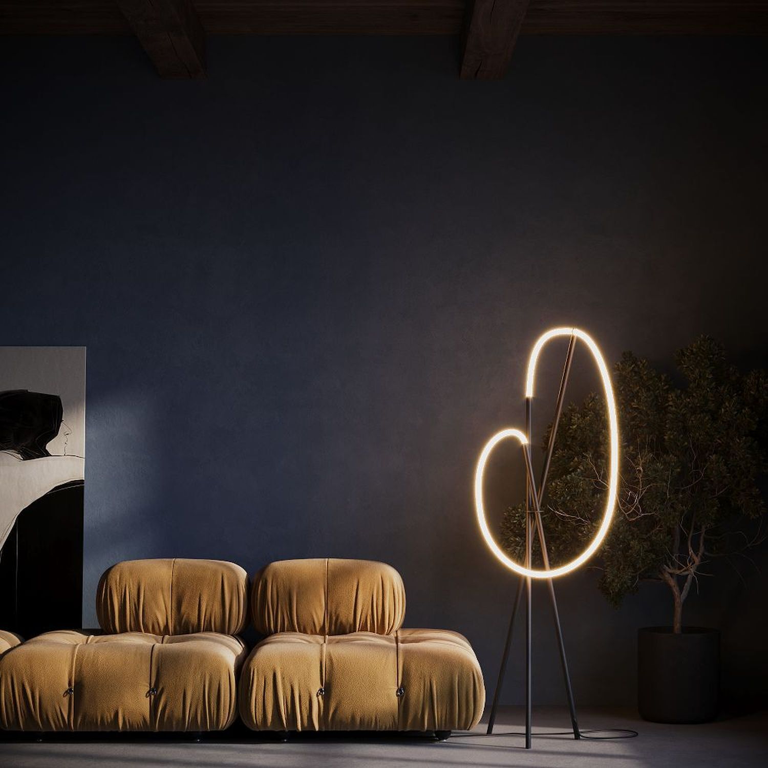 LED Stehlampe Tripod dimmbar Schwarz 162 cm 36 W 3000 K Sofa, Lounge, Beleuchtung, Stehlicht, Rundlicht