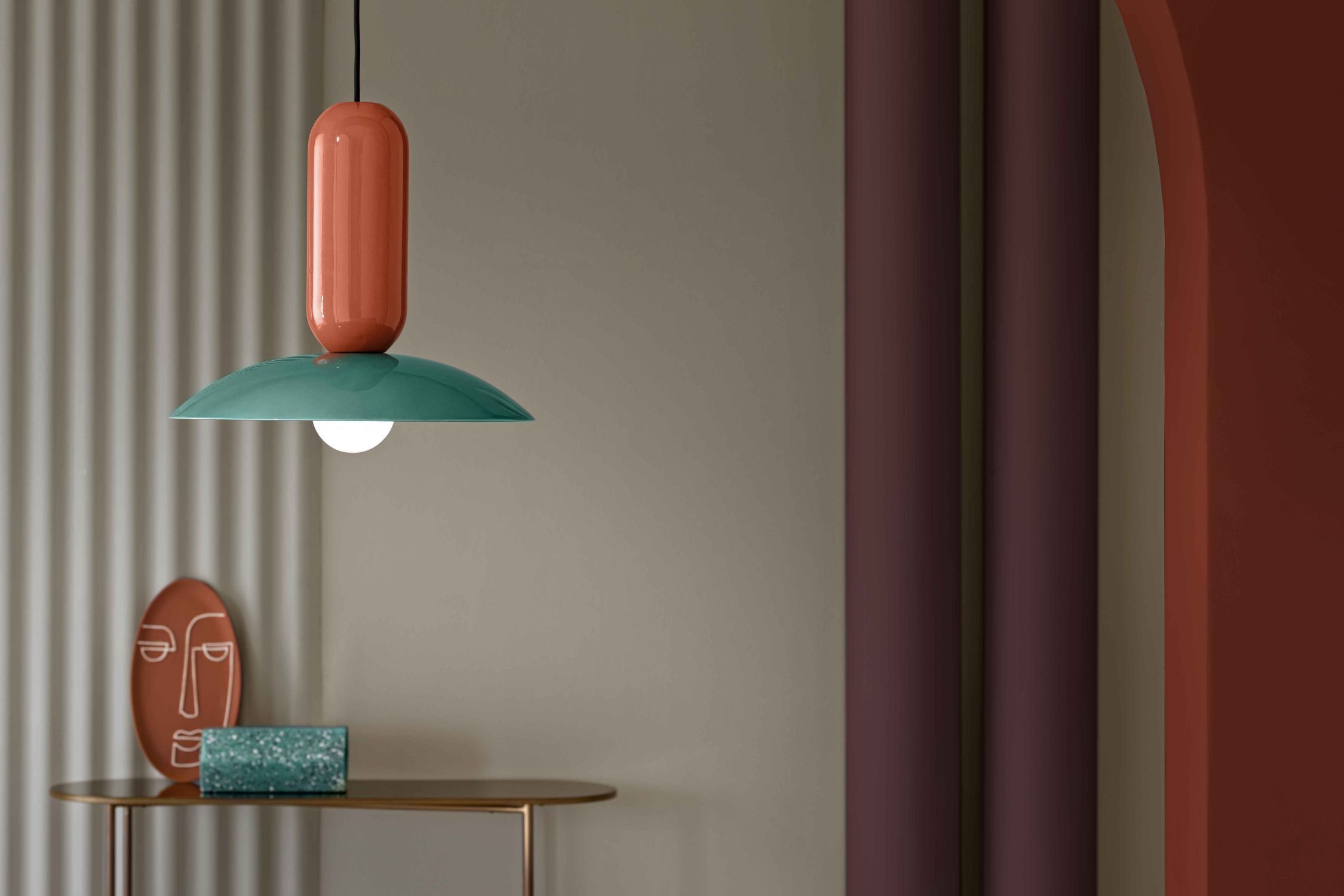 Lampe à suspendre céramique E27 ronde Ø 40 cm Crème Turquoise Orange Drinnen, Innenarchitektur, Lampe