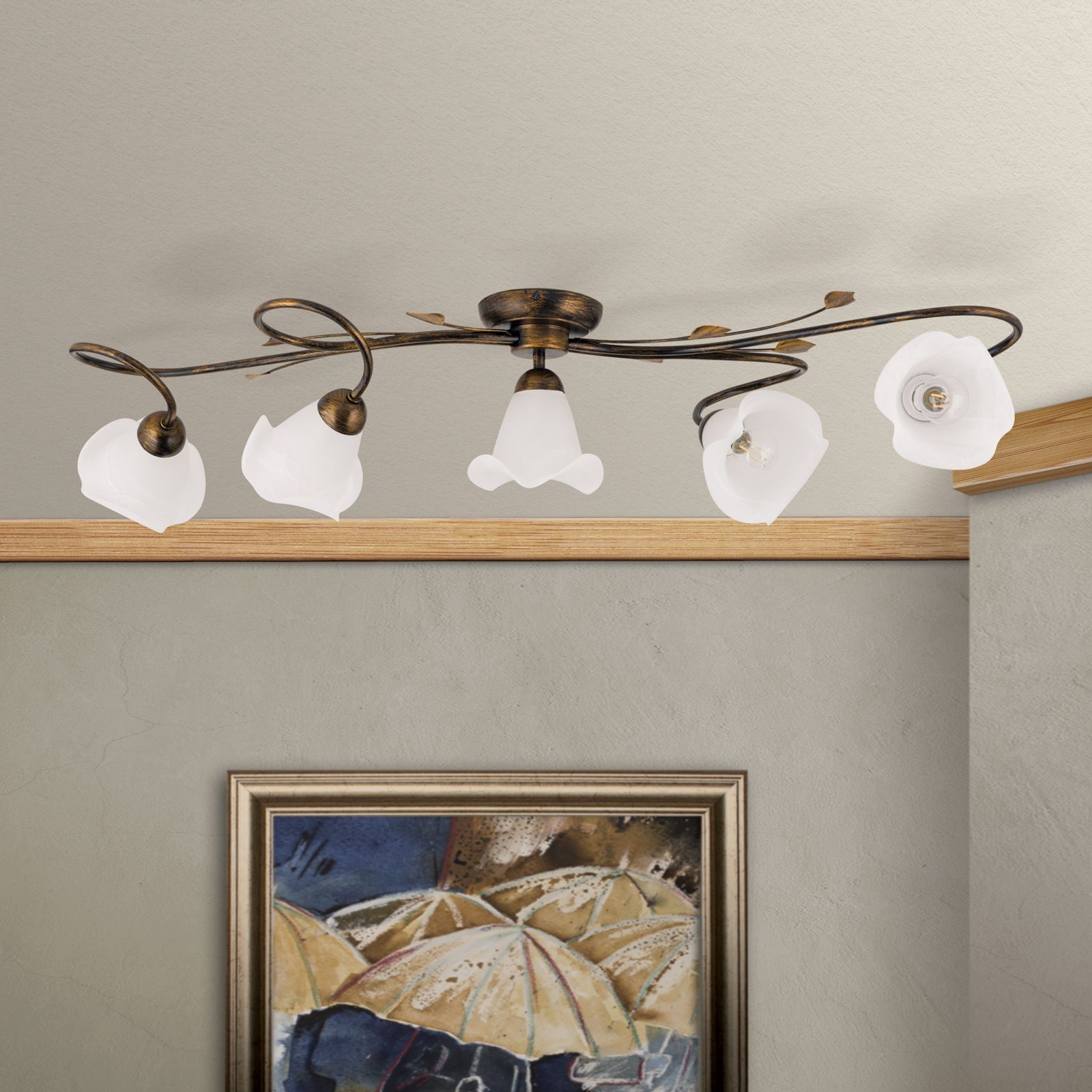 Chandelier, Deckenleuchte, Metallrahmen, weiße Glasschirme, Dekorationsbeleuchtung