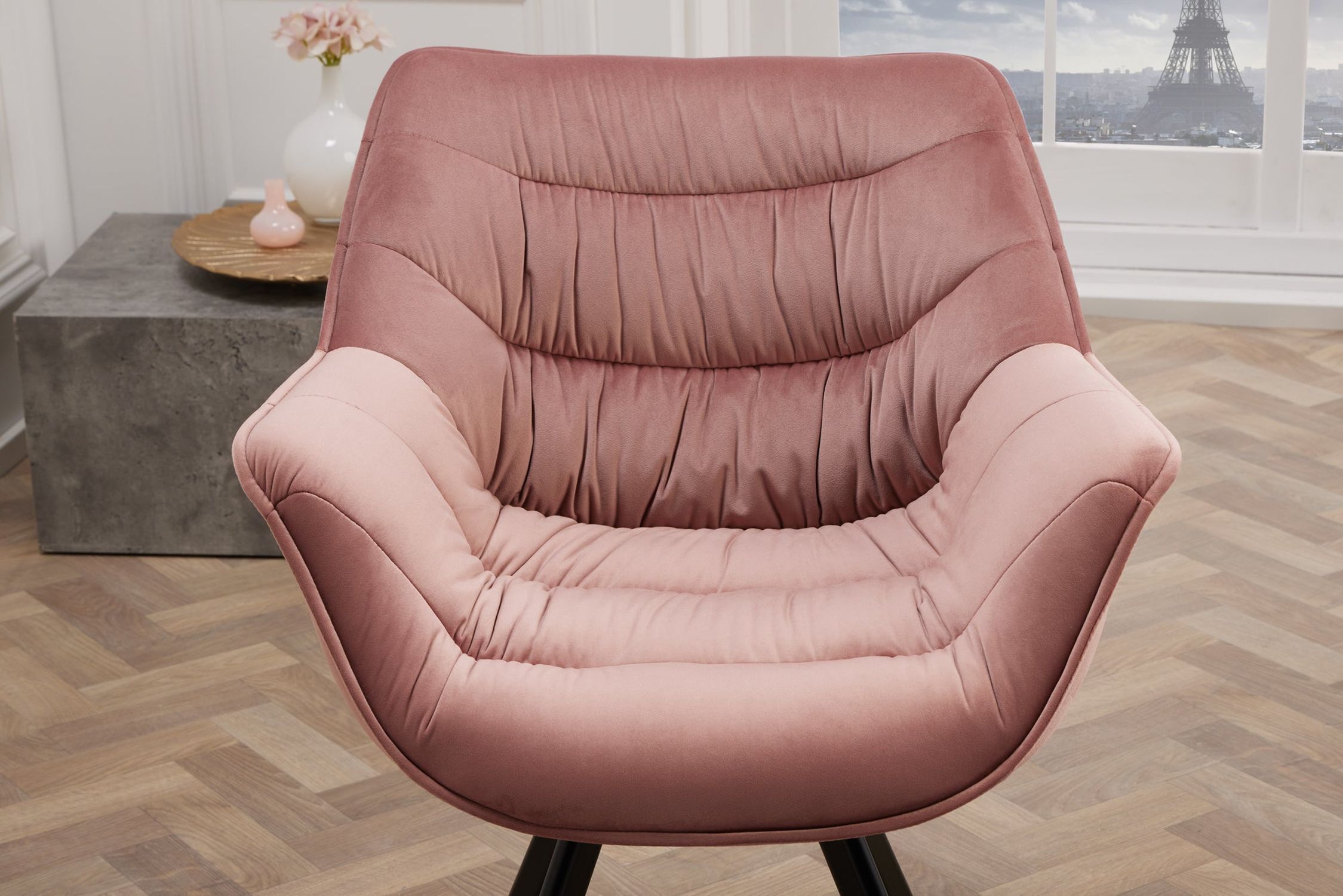 Chaise de salle à manger velours métal rose noir avec accoudoirs Moebel, Stuhl, Sessel