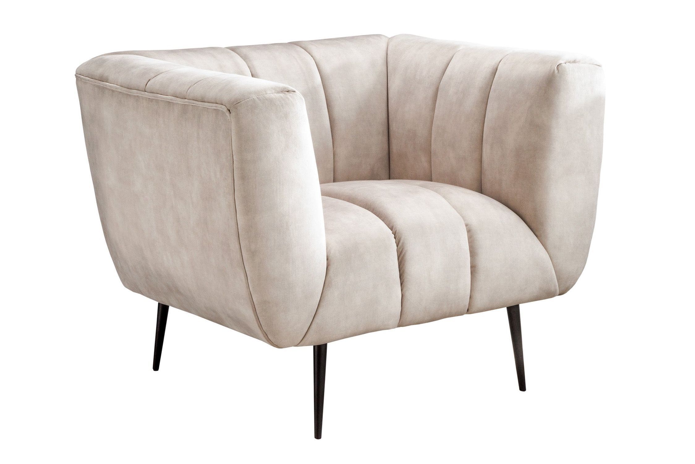 Samtsessel Beige Creme 105 cm breit Ziernähte Retro