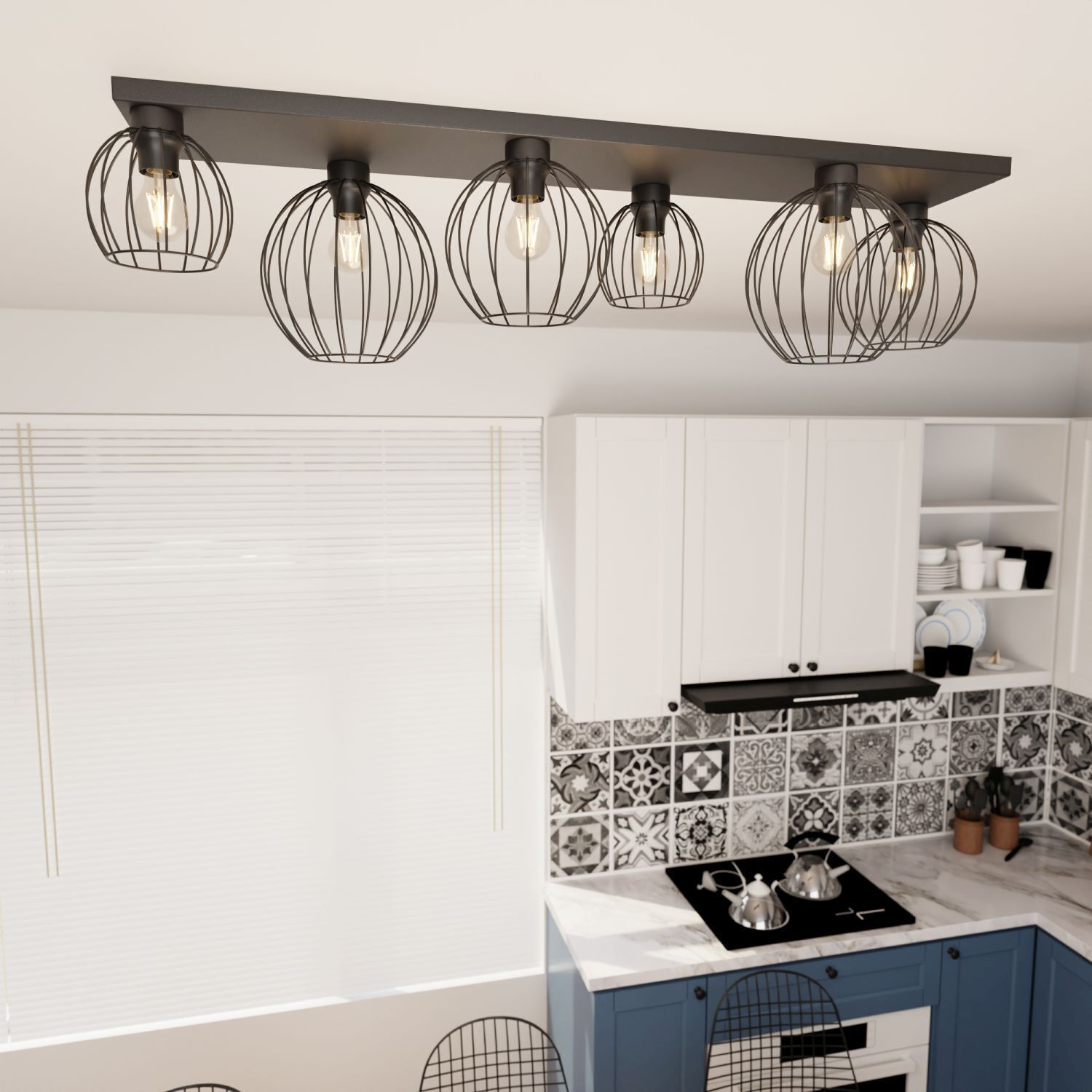 Plafonnier noir fil E27 6 flammes 115 cm Rétro Leuchte, Kronleuchter, Lampe, Küche, Deckenleuchte