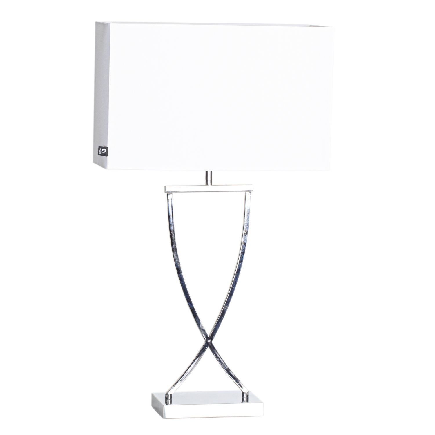 Lampe de table chrome blanc métal tissu E27 hauteur 69 cm