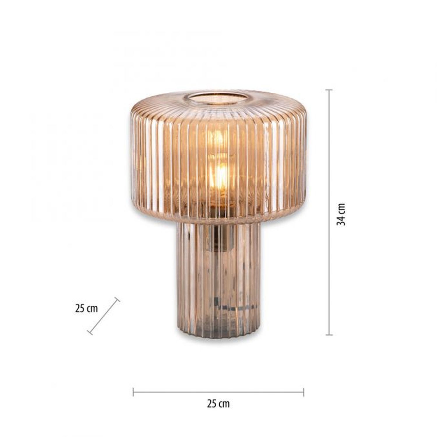 Tischleuchte Glas in Bernstein E27 35 cm Pilz Retro Lampe
