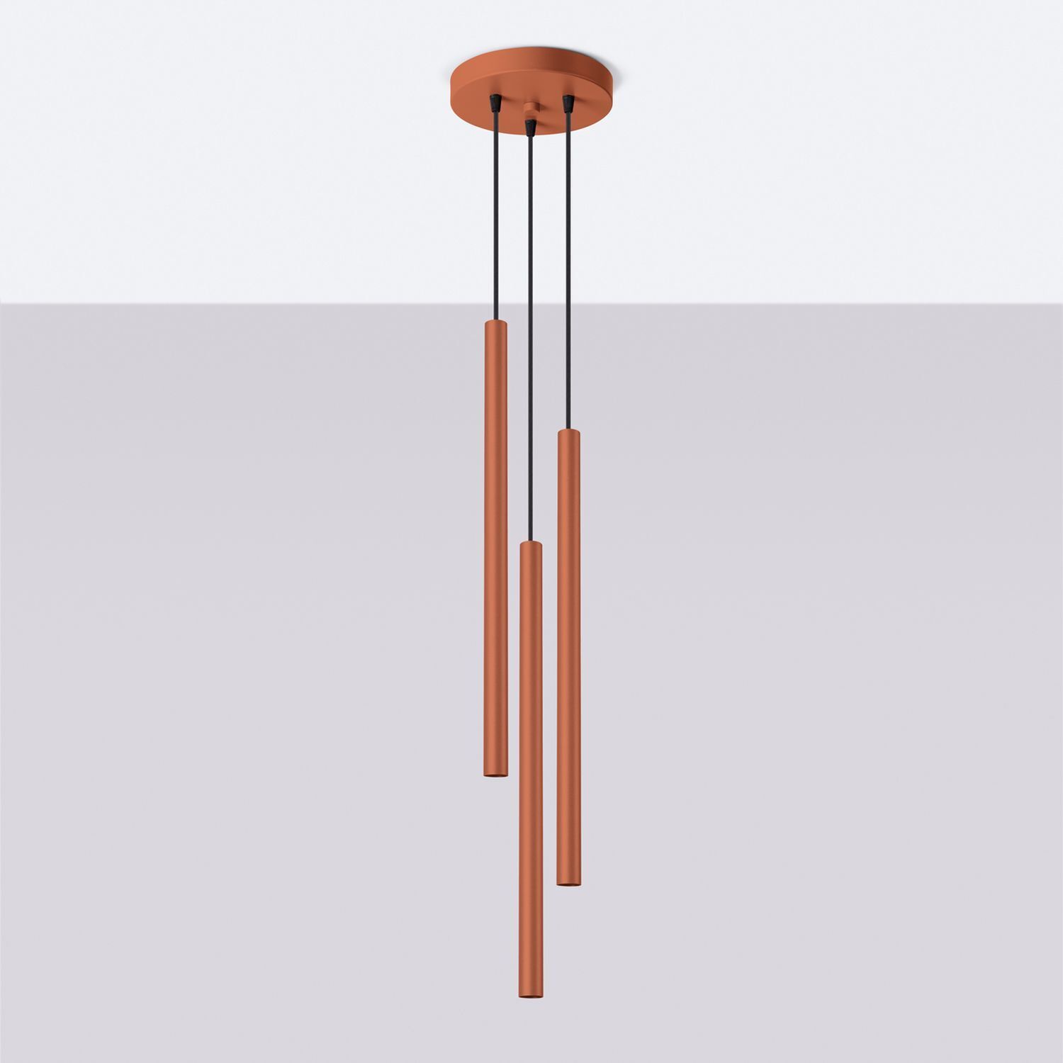Runde Hängelampe Stahl Ocker G9 L:19,5 cm 3-flammig Pendelleuchte, Hängelampe, Kupfer, Stahlkabel, Farbton-Orange