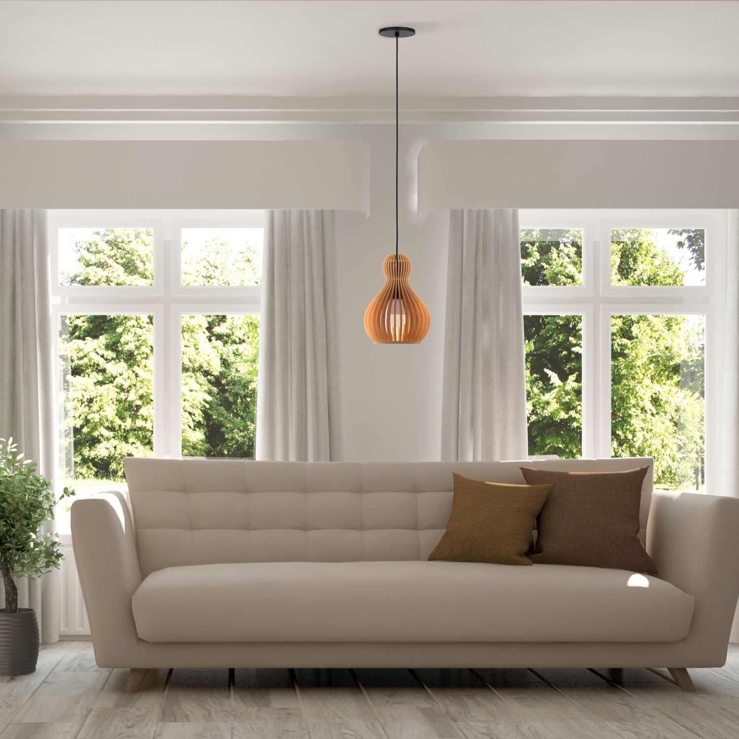 Sofa, Wohnzimmer, Beige, Kissen, Hanglampen
