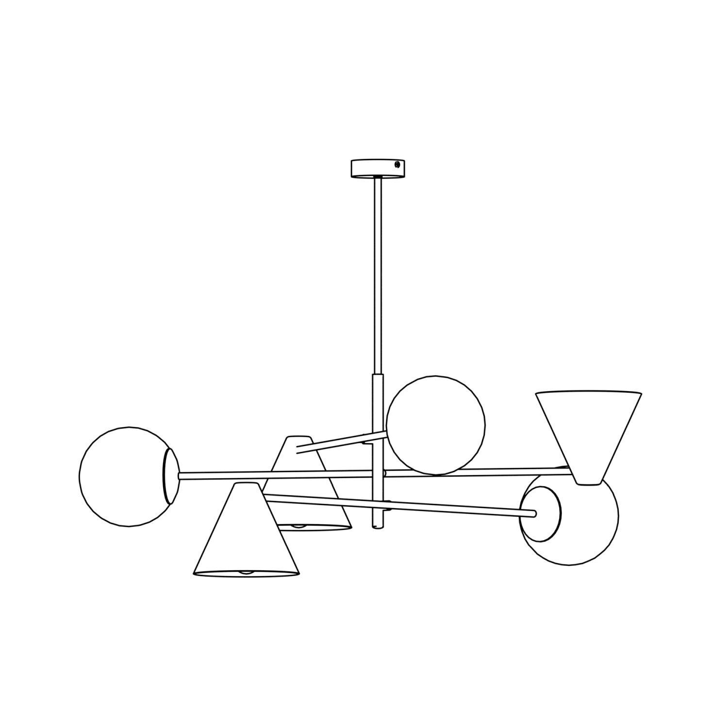 Blendarme Plafonnier noir blanc L:70 cm E14 6-flmg Wippe, Spielzeug, Rasenmäher, Pflanze, Werkzeug