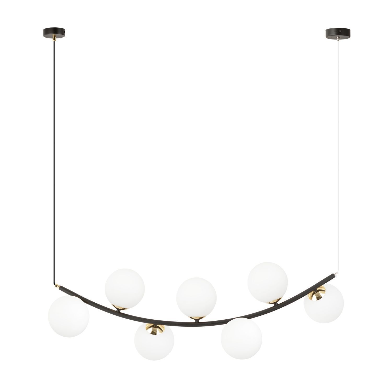 Suspension noir blanc or L : 95 cm 7x E14 métal verre