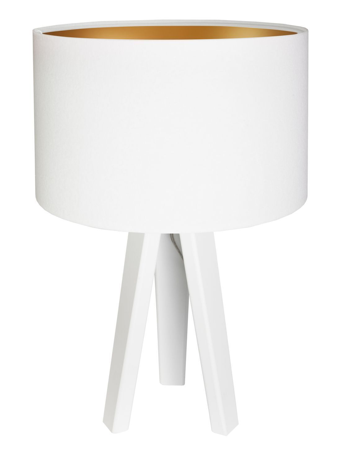 Lampe de table bois blanc or tripode 46cm rétro ROSIE