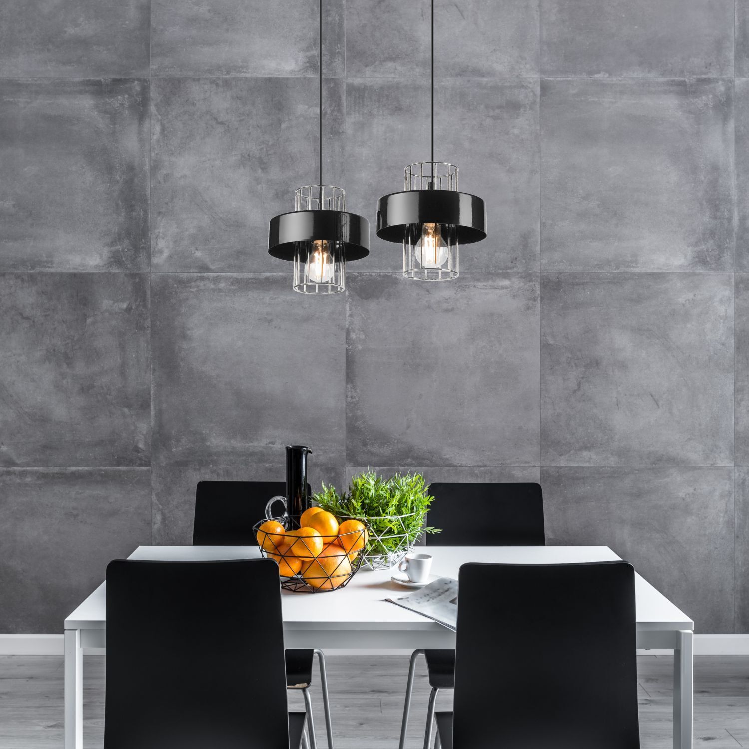 Hängelampe Modern Metall 2-flammig Schwarz Chrom E27 AFINA