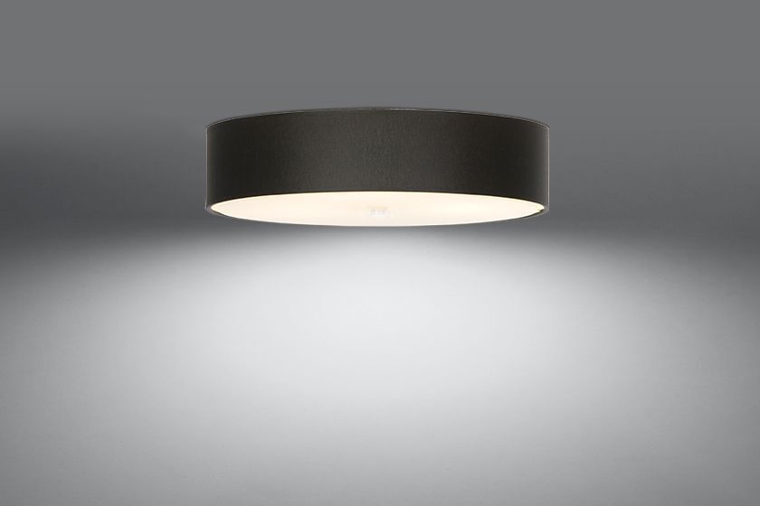 Plafonnier Noir Ø 50 cm rond plat tissu verre