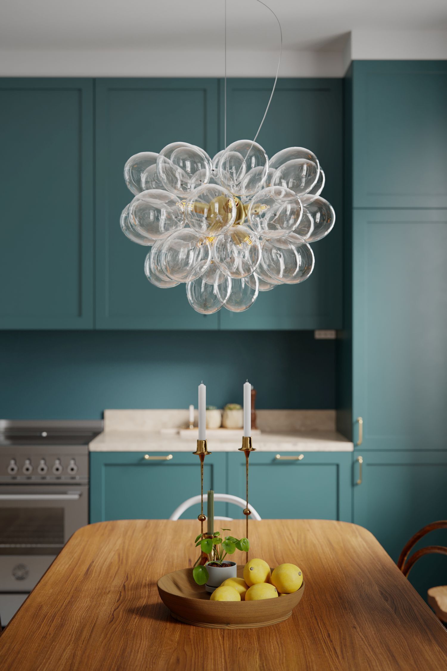 Hängelampe Glas Metall B: 50 cm H: max. 120 cm in Gold Esstisch, Tisch, Kronleuchter, Esszimmer, Tischplatte