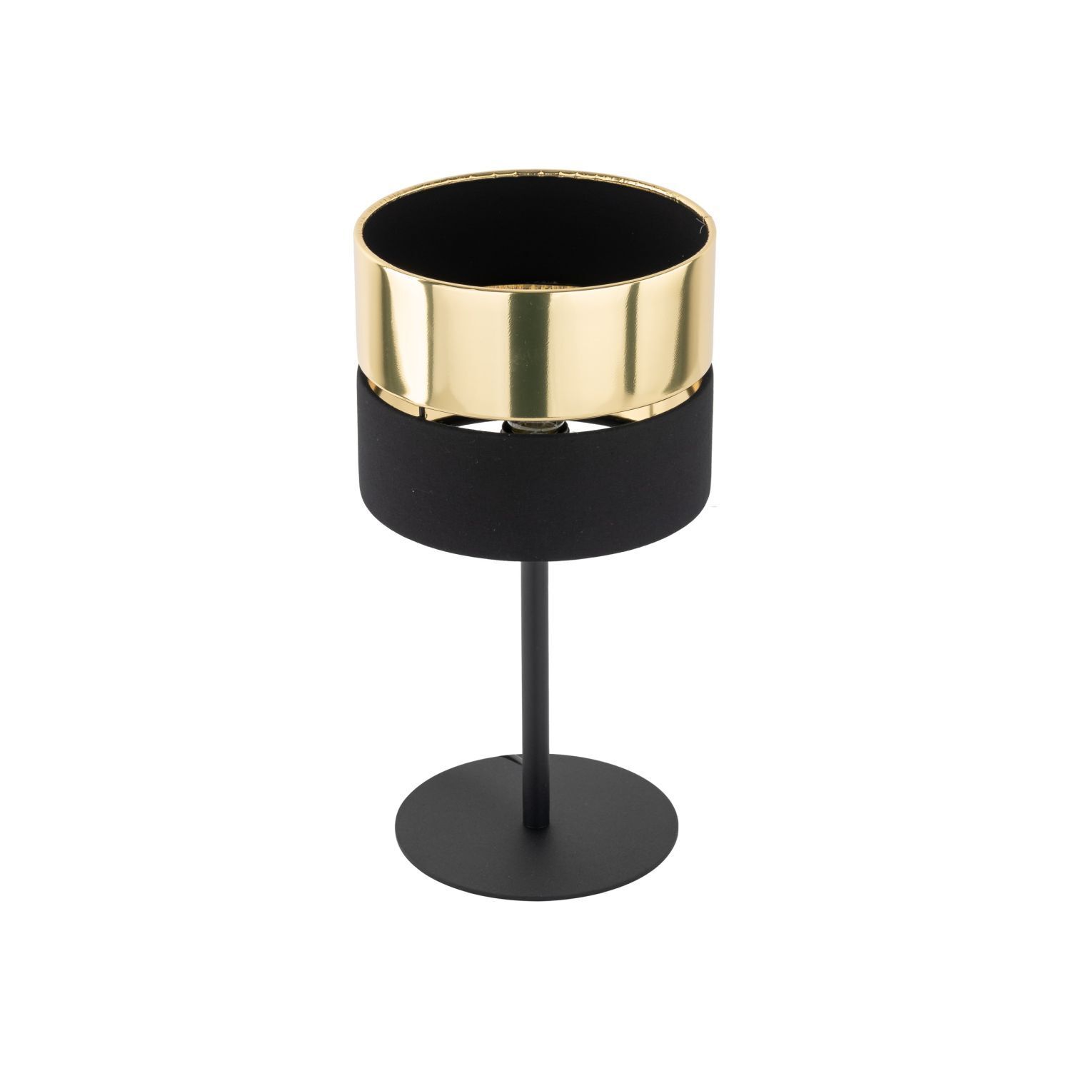 Lampe de table noir or 38,5 cm Ø 20 cm H : tissu métal E27 Lampe de table noir or 38,5 cm Ø 20 cm H : tissu métal E27