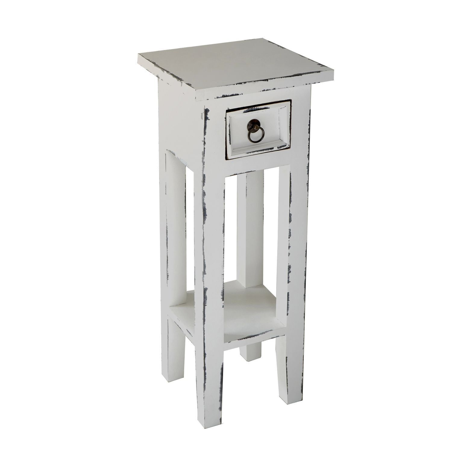 Table d'appoint avec tiroir Bois acajou Shabby Blanc