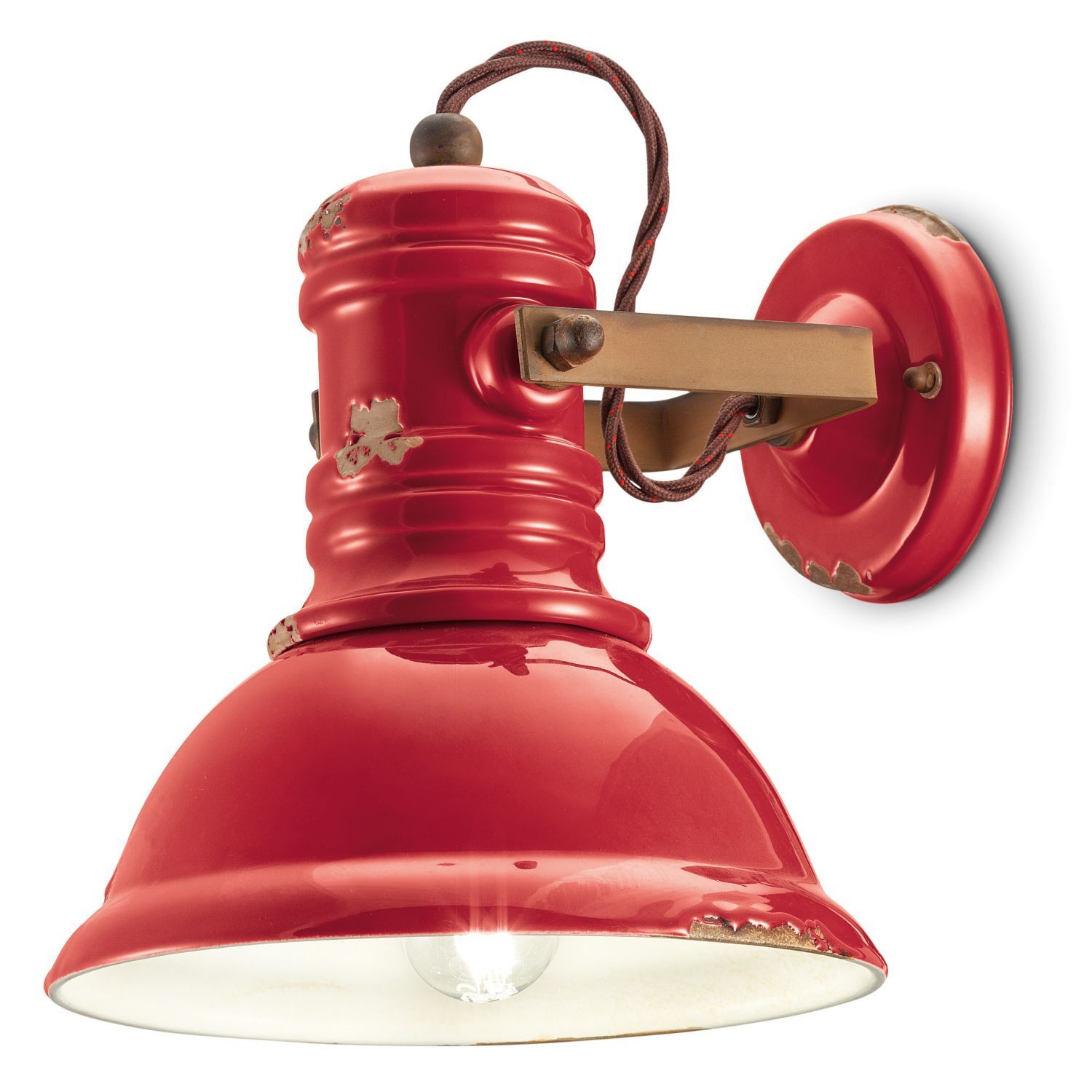 Applique céramique métal ajustable rouge shabby E27
