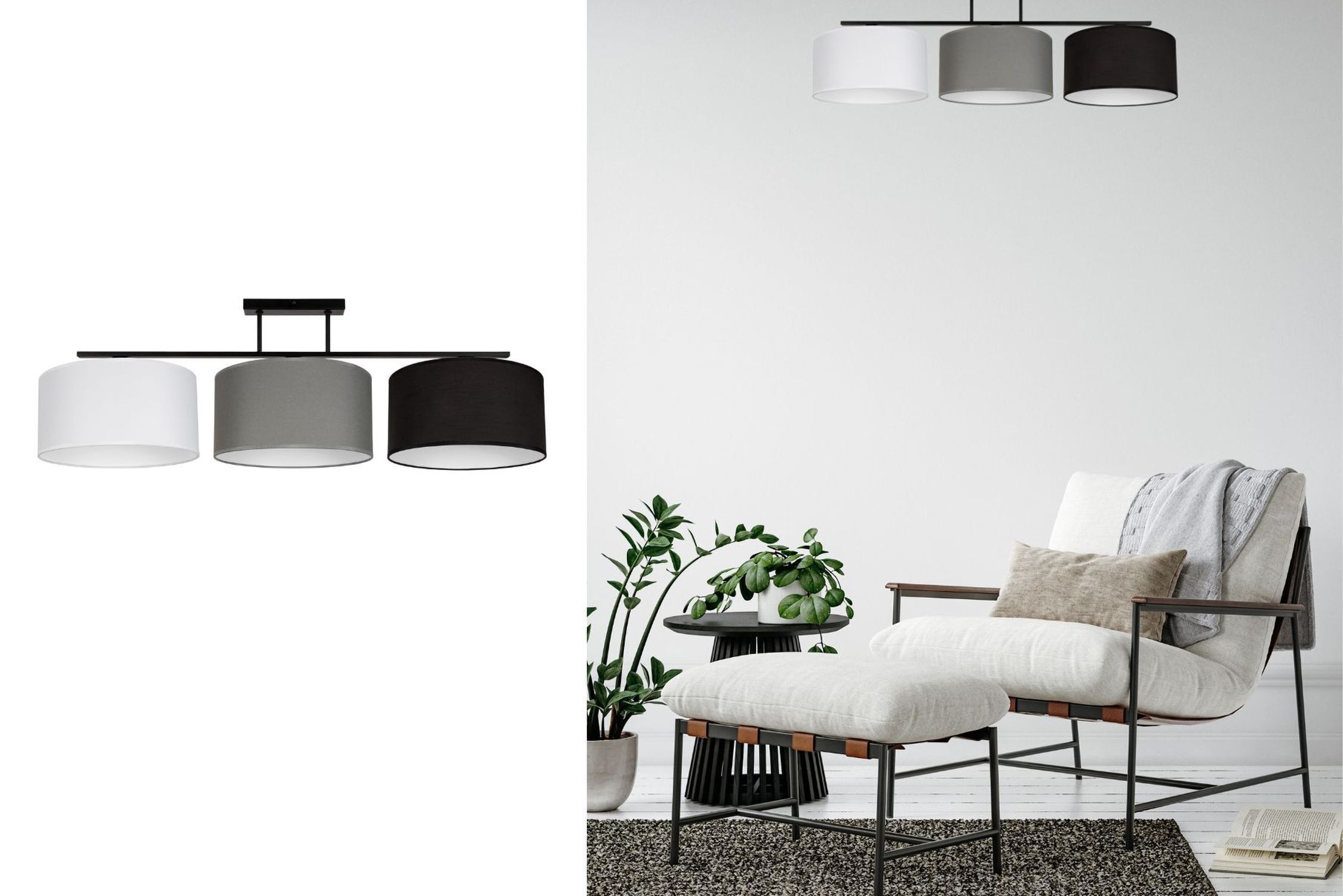 Deckenleuchte, Hängeleuchte, 3-Licht-Cluster, chromfarbig, modernes Design