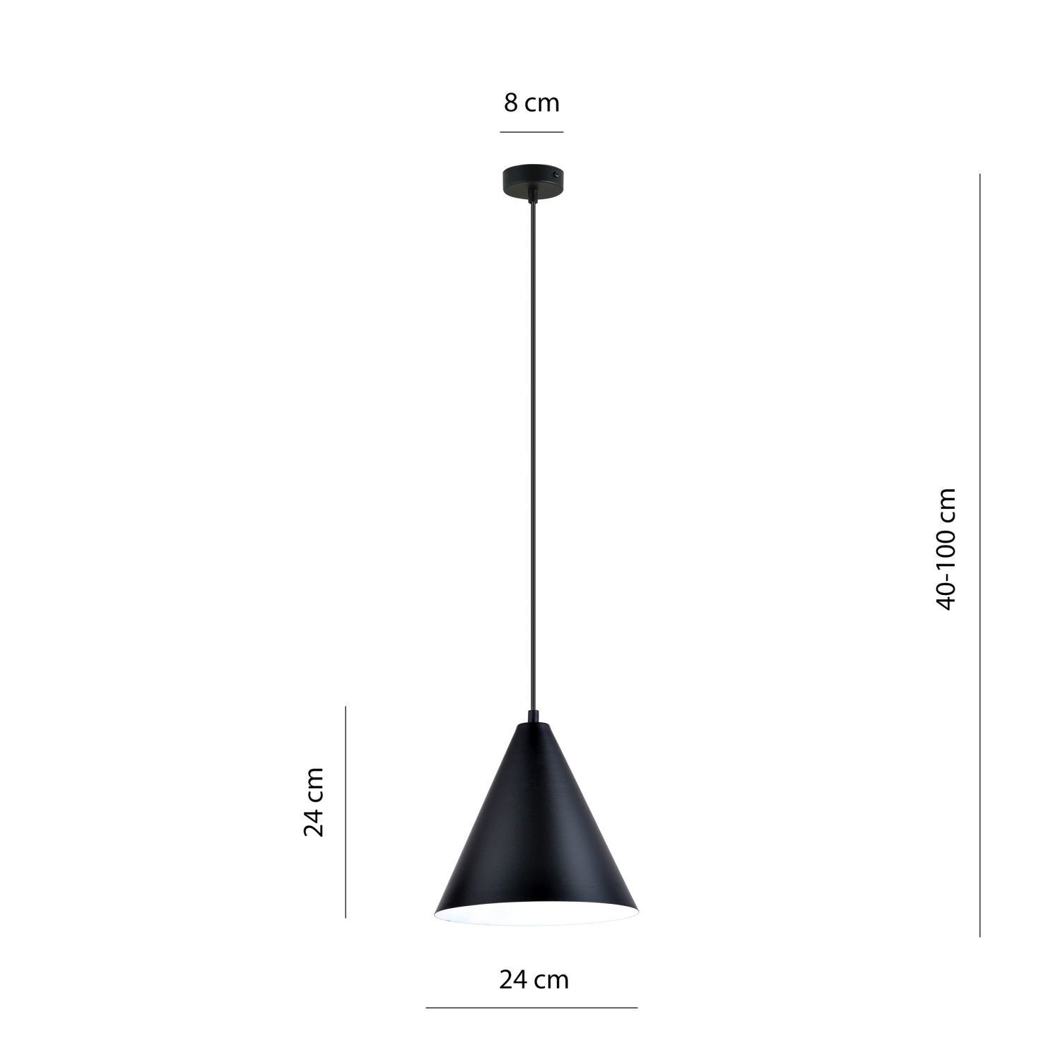 Suspension Métal Noir Blanc L : 24 cm H : max. 100 cm E27