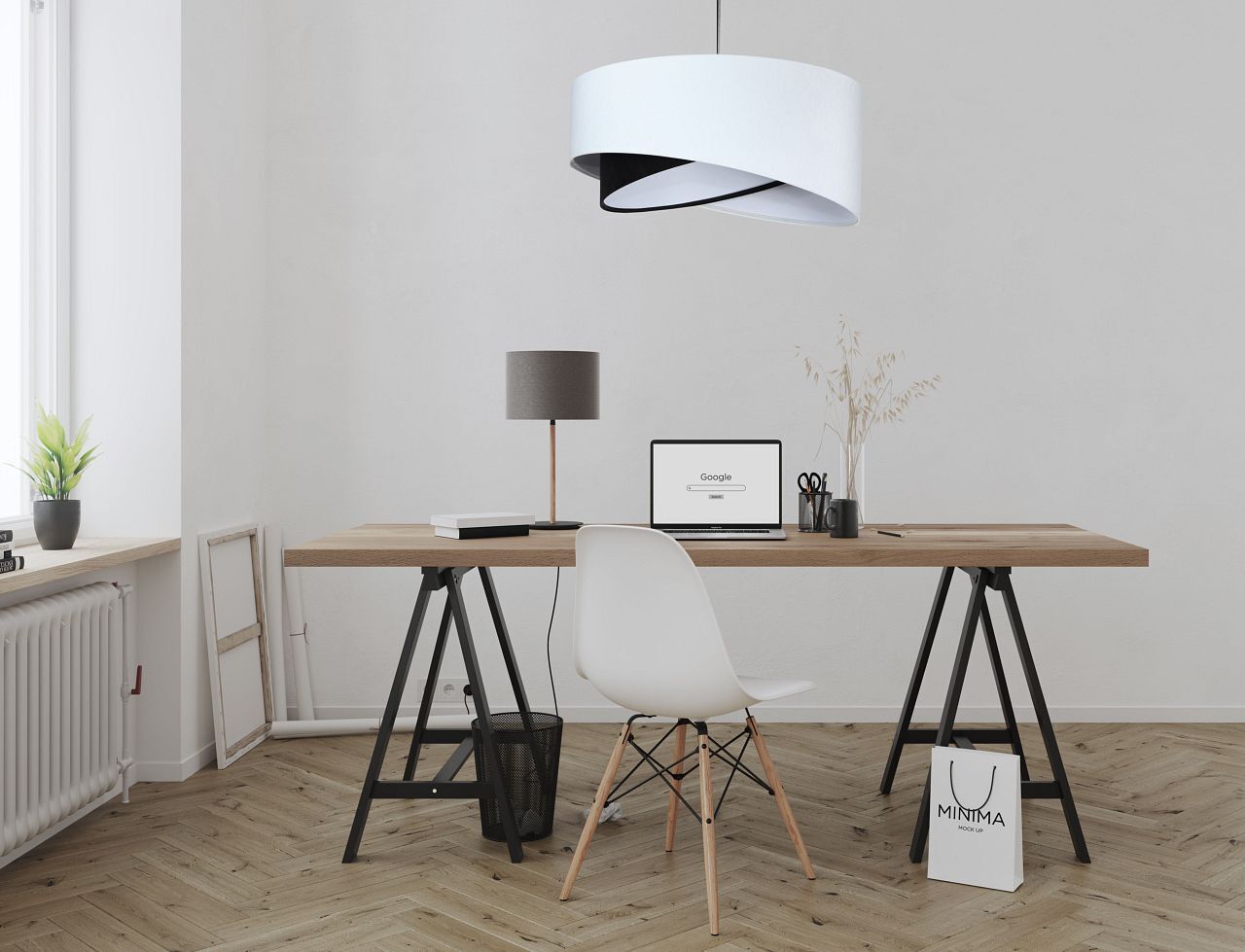 Lampe à suspendre Blanc Noir E27 rond Ø 50 cm Tissu aspect velours