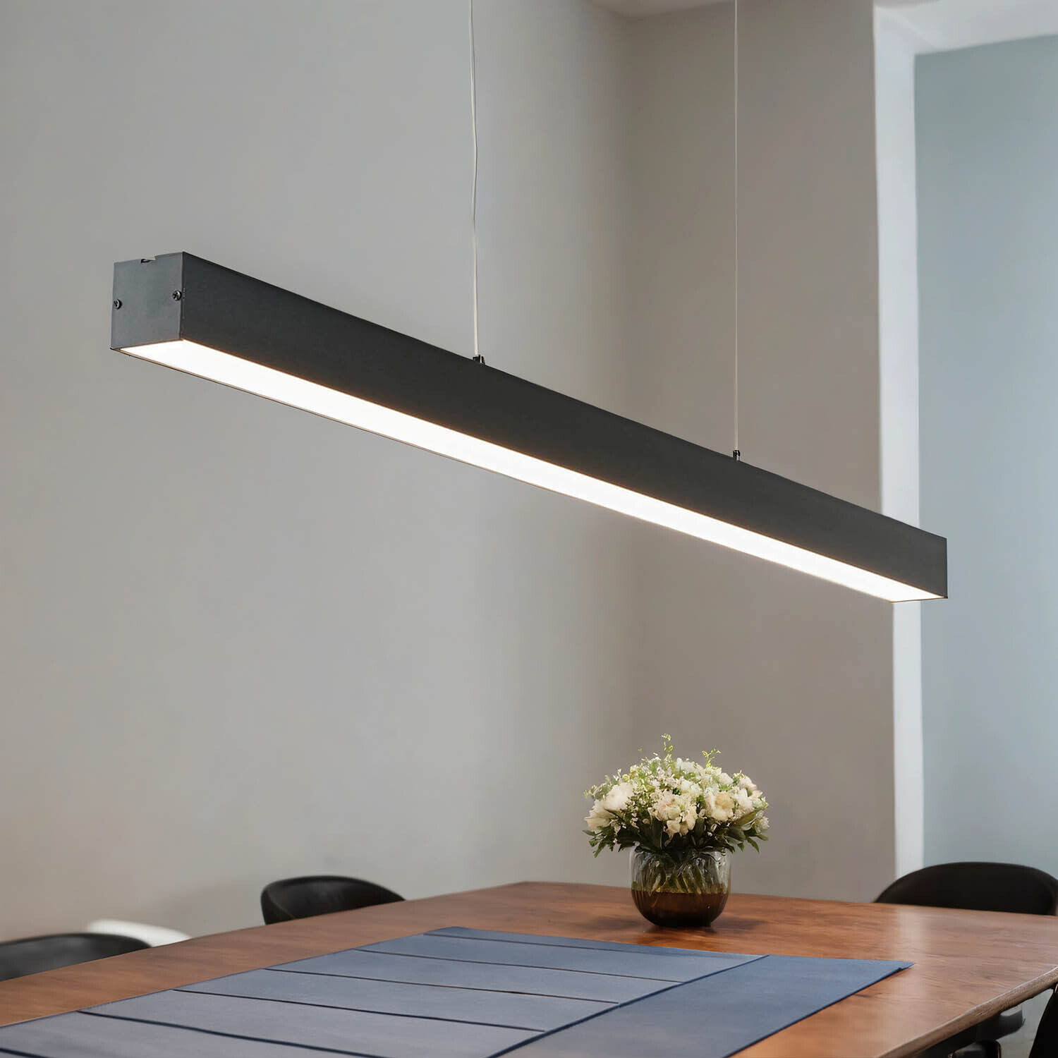 LED Hängelampe Schwarz Metall dimmbar L: 100 cm Modern Pendelleuchte, Linienlampe, schwarzes Bauteil, LED-Leuchte, Esstischbeleuchtung