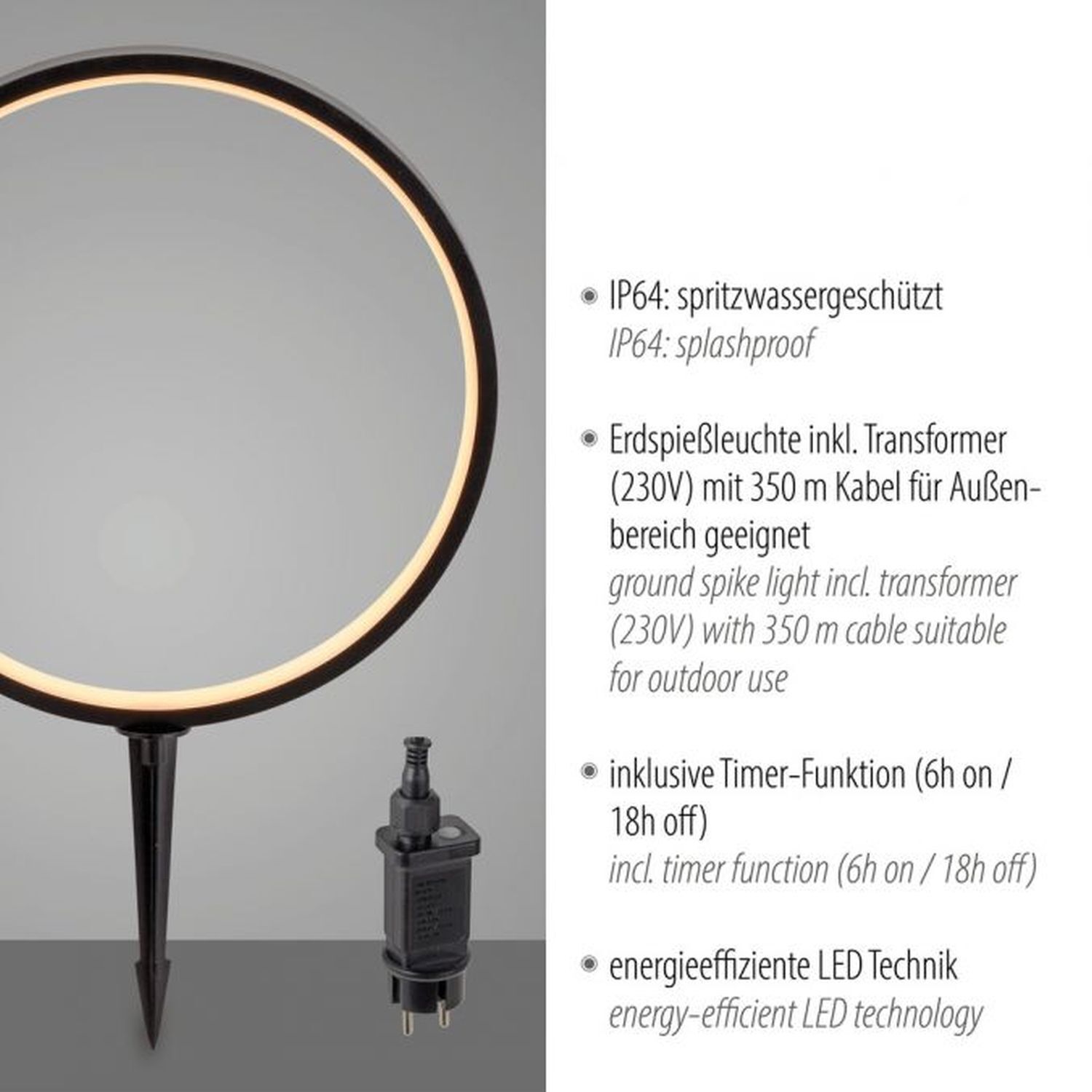 LED Wegeleuchte mit Erdspieß 48 cm IP65 3000 K Schwarz Adapter, Elektronik, Photographie