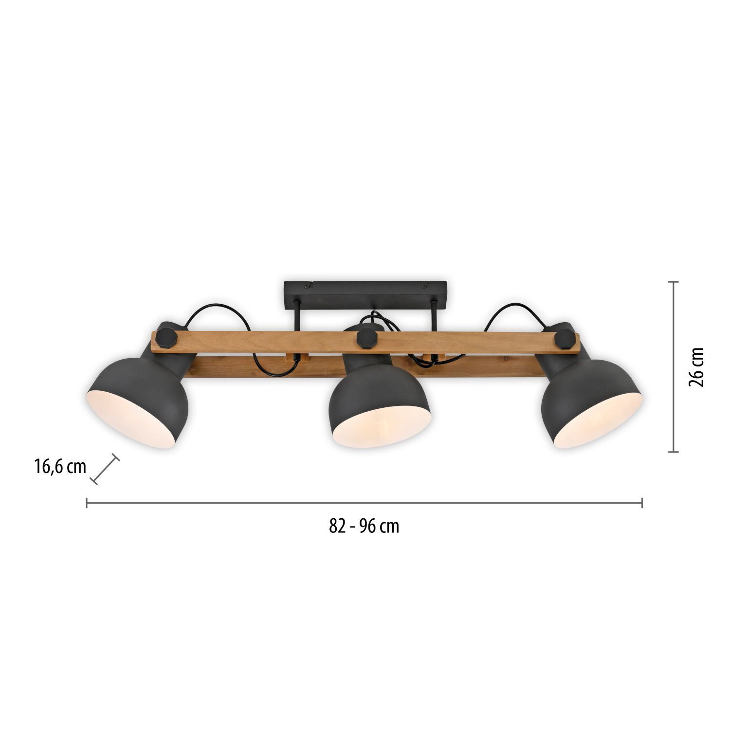 Plafonnier bois métal E27 96 cm 3-flamme flexible Beleuchtung, Leuchte