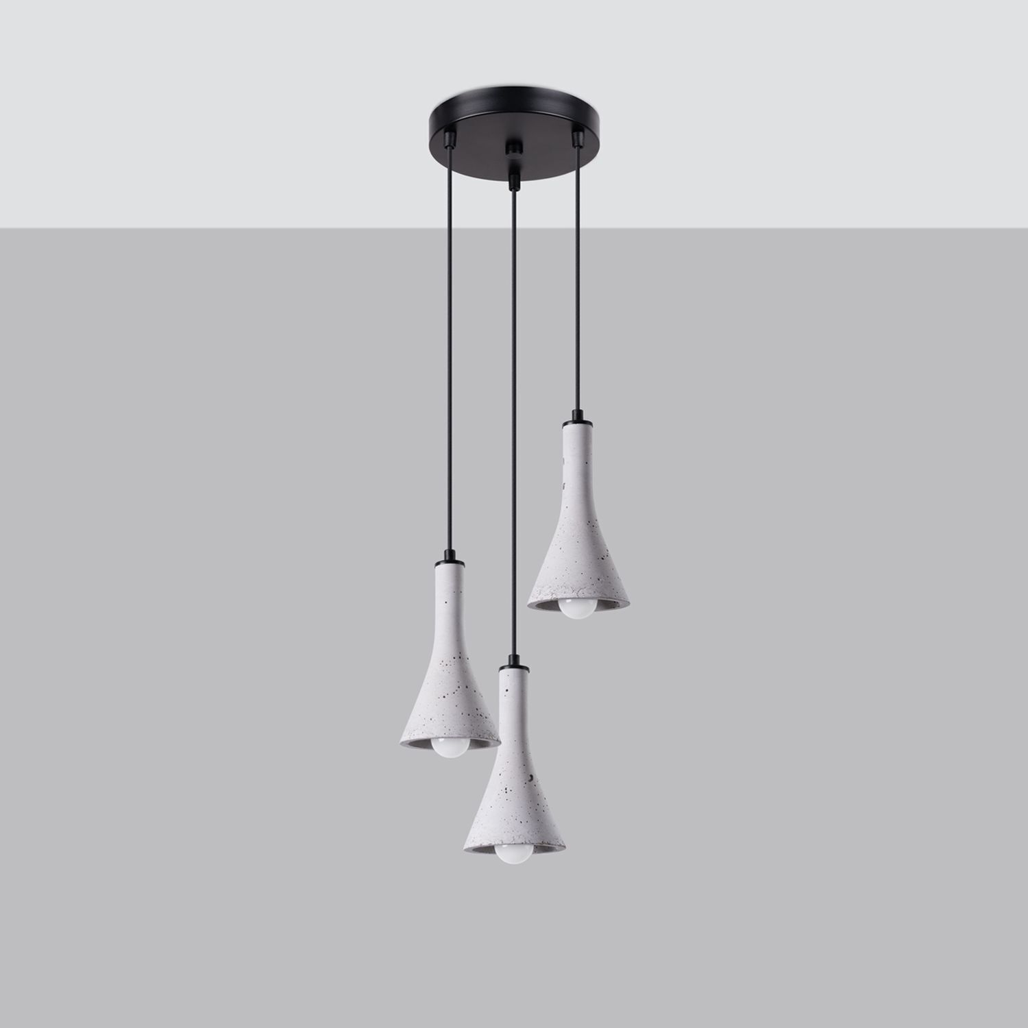 pendant light, hängende lampe, Kegelschirm, Steinoptik, drei Leuchten