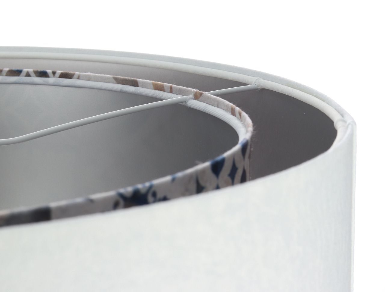 Hängelampe Weiß Beige Silber E27 Ø 50 cm Stoff Velours Optik Hängelampe Weiß Beige Silber E27 Ø 50 cm Stoff Velours Optik