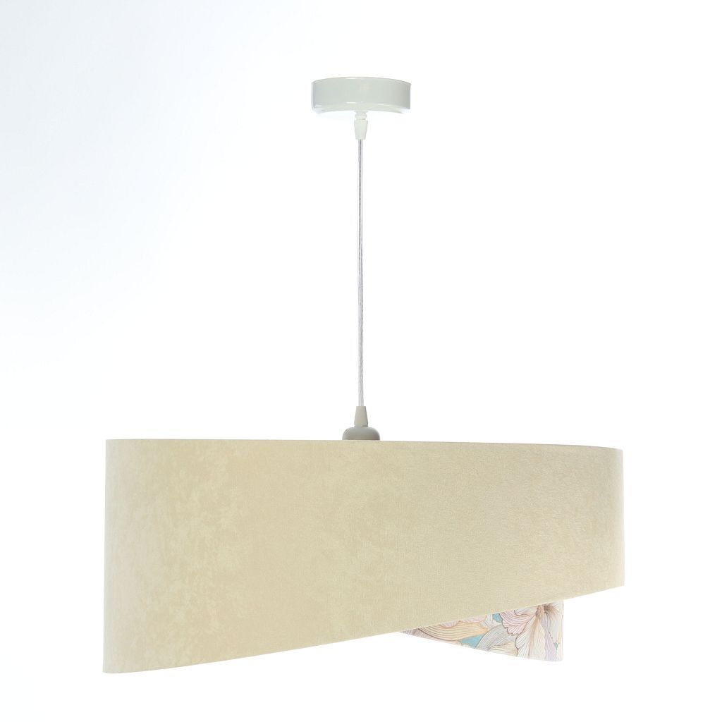 Pendelleuchte rund D: 50 cm E27 Stoff in Beige Creme Gold Lampe, Gerät, Deckenventilator, Elektrisches Gerät