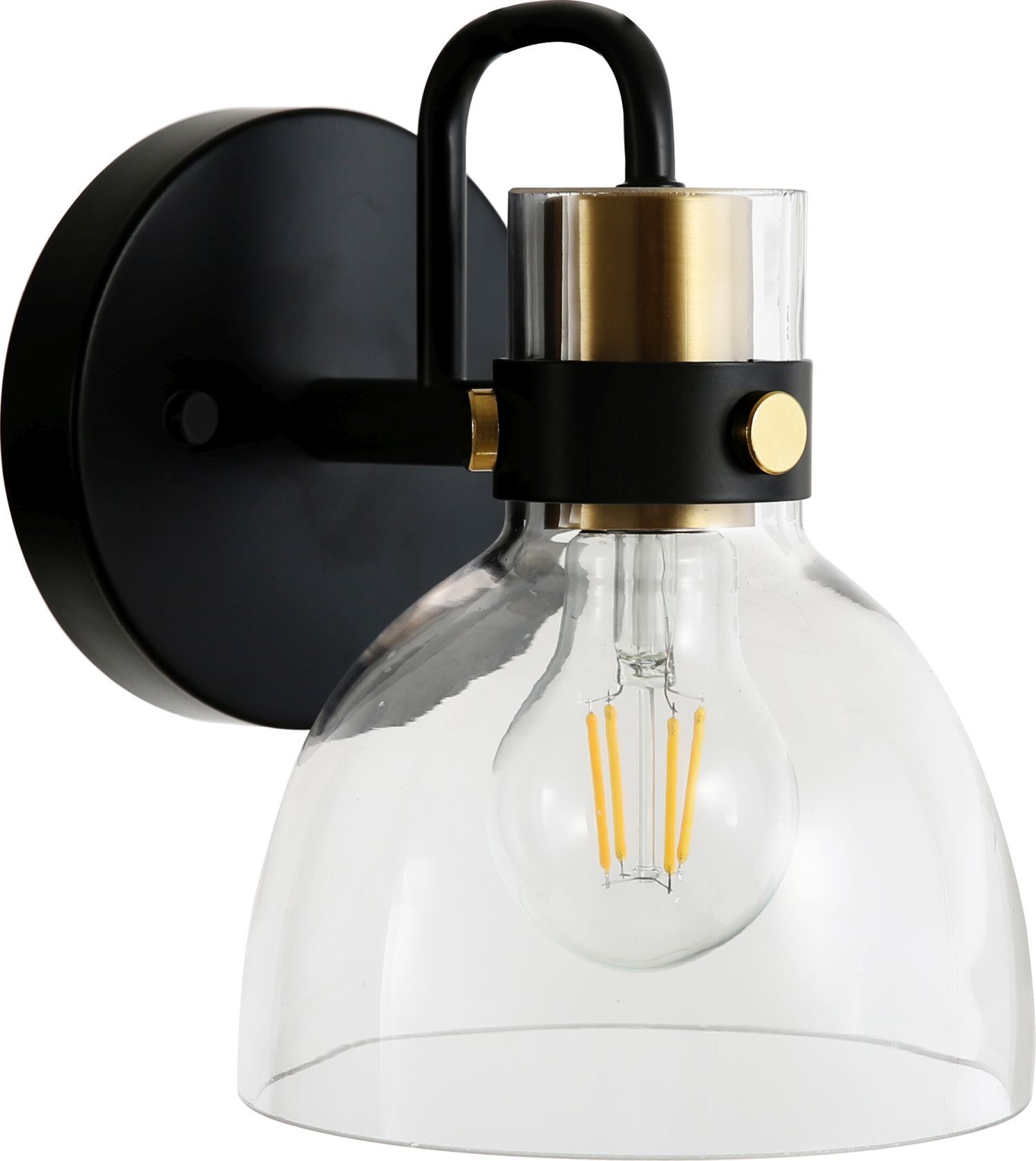 Wandleuchte Glas Metall H: 19 cm klein E27 Schwarz Gold Licht, Leuchte