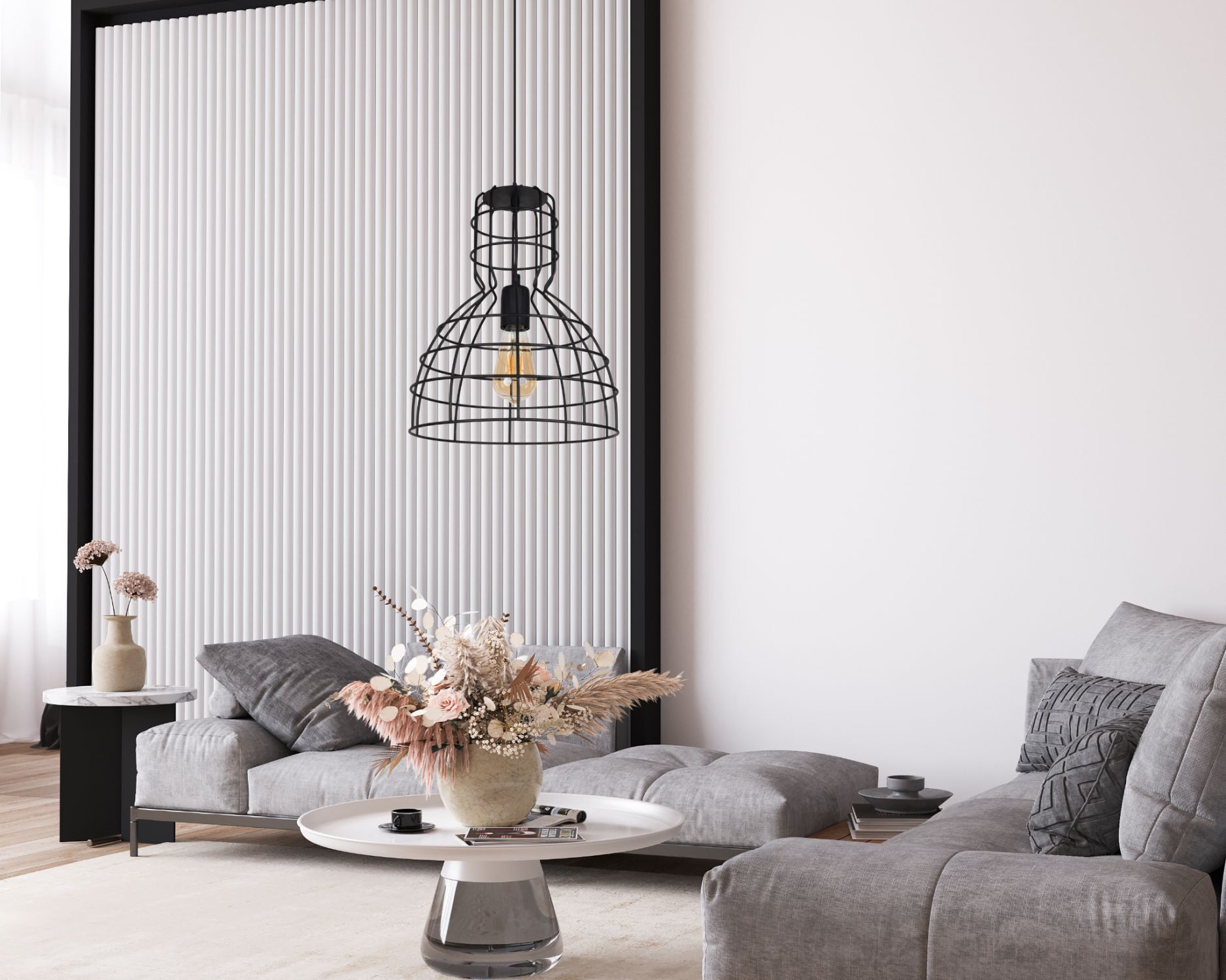 Schwarze Hängelampe Drahtschirm Metall Ø30 cm E27 Loft Drinnen, Innenarchitektur, Lampe, Dekoration für Zuhause