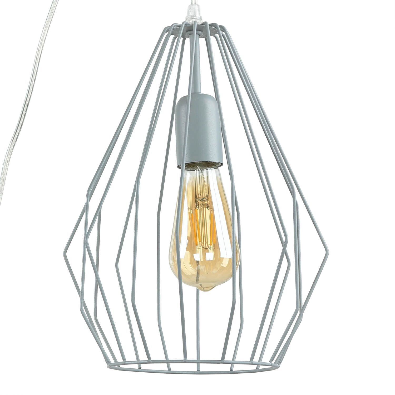 Hängelampe mit Stecker Kabel 5,5 m lang Grau flexibel Hängeleuchte, Metallkonstruktion, Geometrisch, E27, Grau
