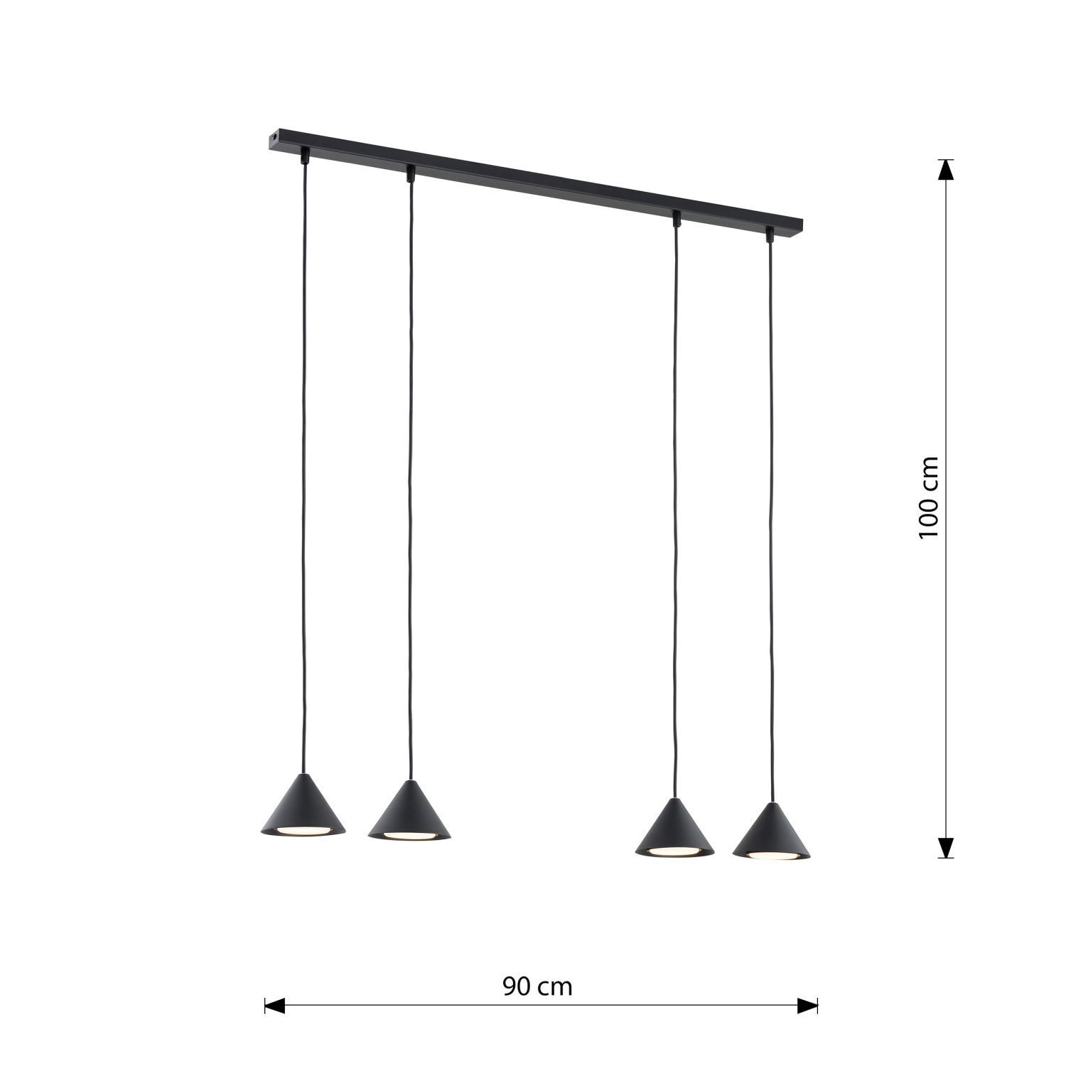 Lampe à suspendre métal L : 90 cm Noir GX53 4 flammes Lampe à suspendre métal L : 90 cm Noir GX53 4 flammes