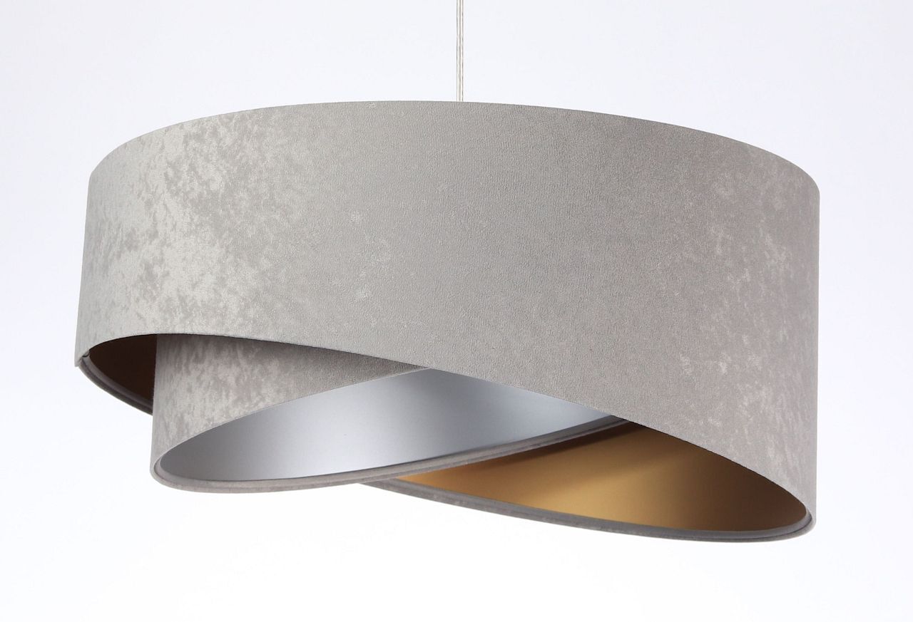 Lampe à suspendre ronde E27 D : 50 cm Gris Or Argent Abat-jour en tissu Lampe